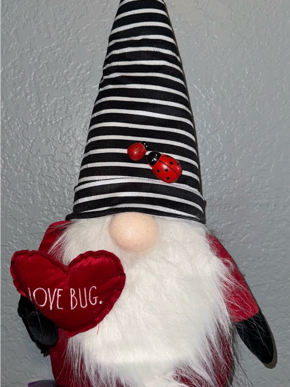 Rae Dunn Red White Black Striped Love Bug Gnome